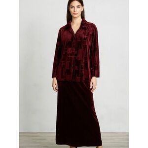 Vintage Venezia Burgundy Velvet Burnouts Two-Piece Goth Y2K Maxi Skirt Set 18/20